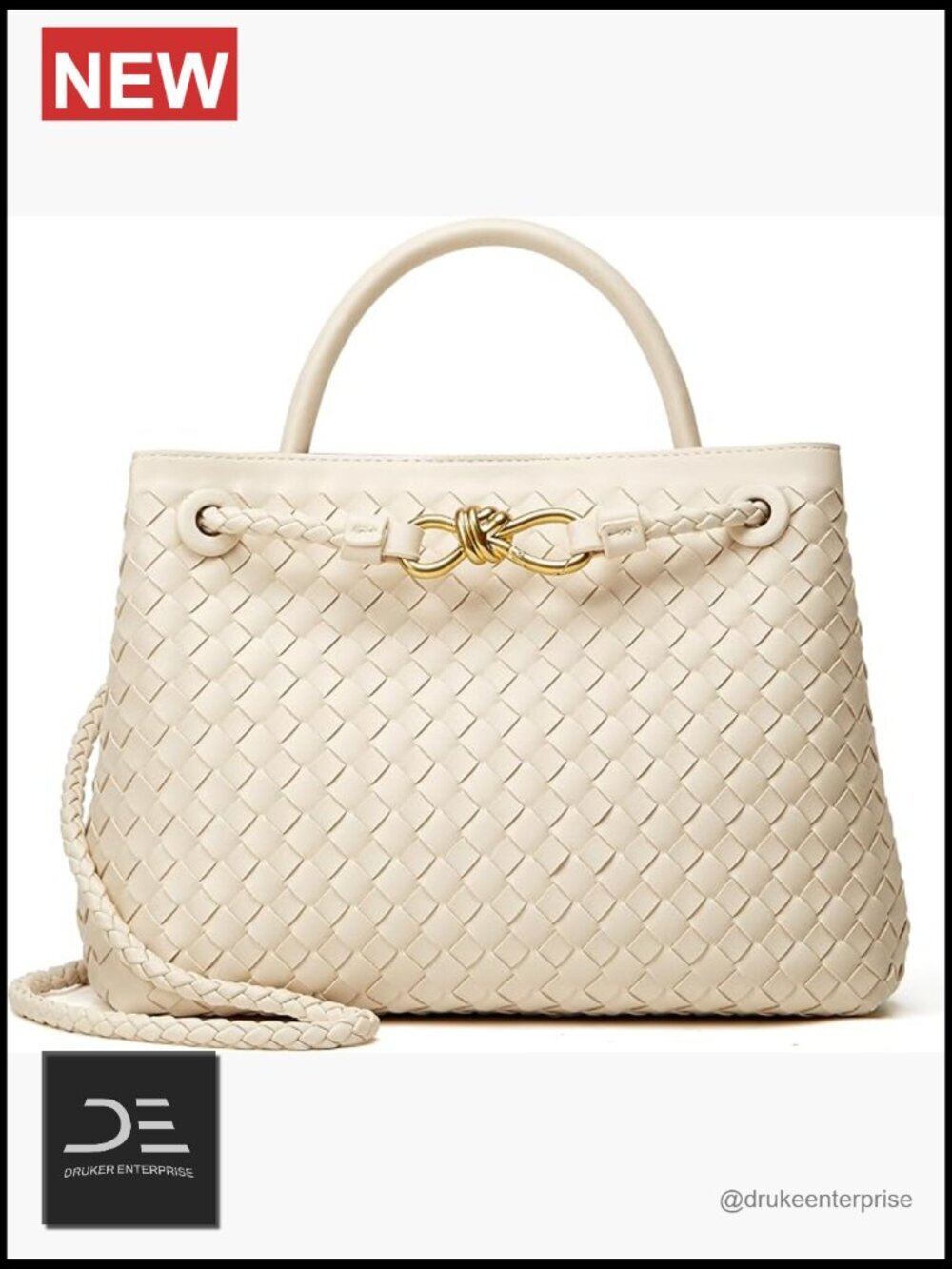 Vegan Leather Woven Tote Bag - Fashion Shoulder Handbag